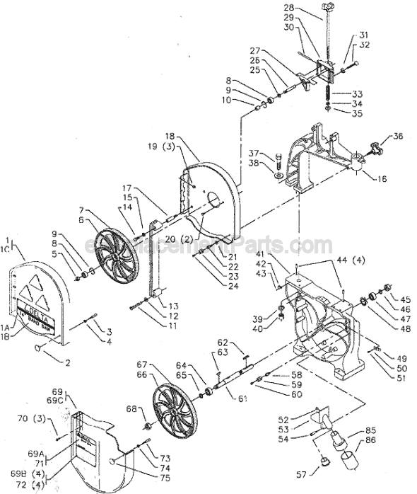 Page A Diagram and Parts List for 28-243 Type 1 Delta Band Saw
