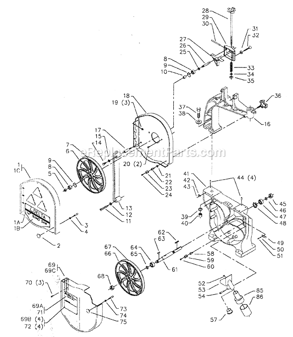 Page A Diagram and Parts List for 28-245 Type 1 Delta Band Saw
