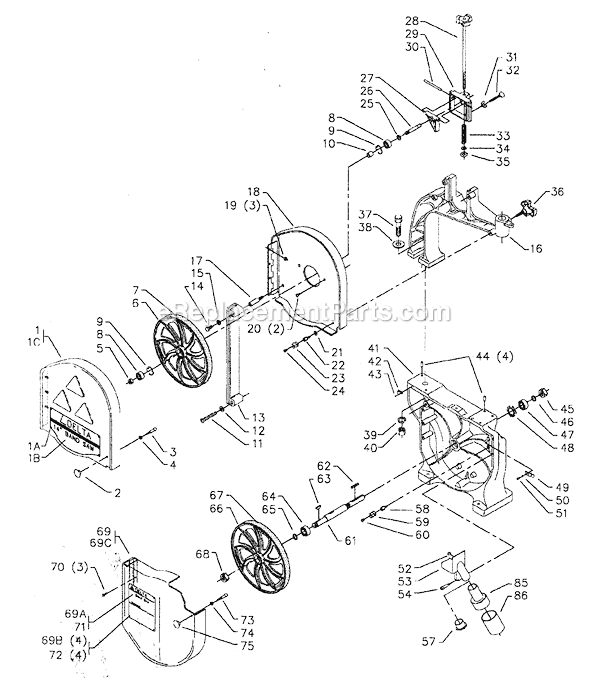 Page A Diagram and Parts List for 28-275 Type 1 Delta Band Saw