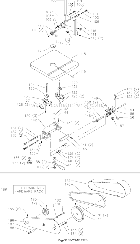 Page B Diagram and Parts List for 28-278 Type 1 Delta Band Saw