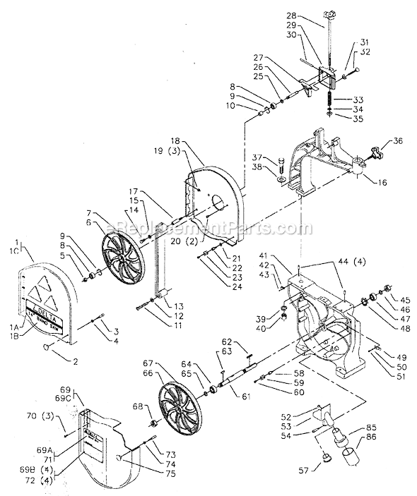 Page A Diagram and Parts List for 28-283 Type 1 Delta Band Saw