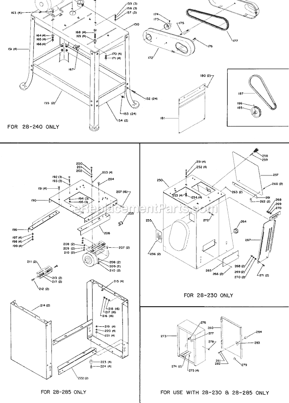 Page B Diagram and Parts List for 28-285 Type 1 Delta Band Saw
