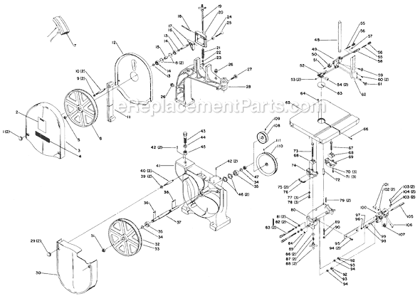 Page A Diagram and Parts List for 28-290 Type 1 Delta Band Saw