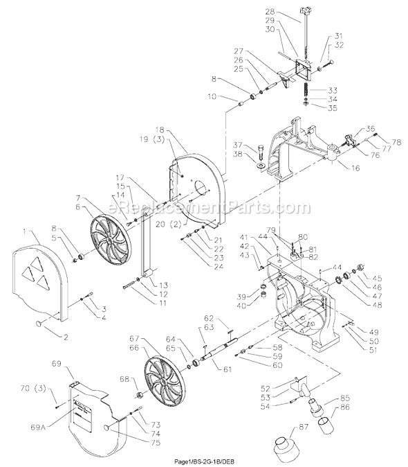 Page A Diagram and Parts List for 28-293 Type 1 Delta Band Saw
