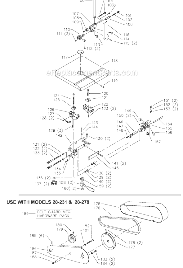 Page B Diagram and Parts List for 28-293 Type 1 Delta Band Saw