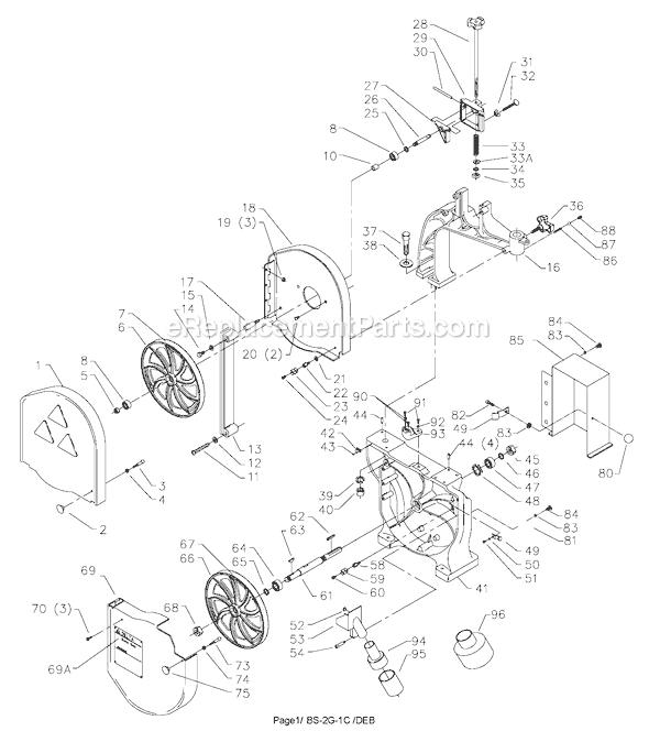 Page A Diagram and Parts List for 28-299A Type 1 Delta Band Saw