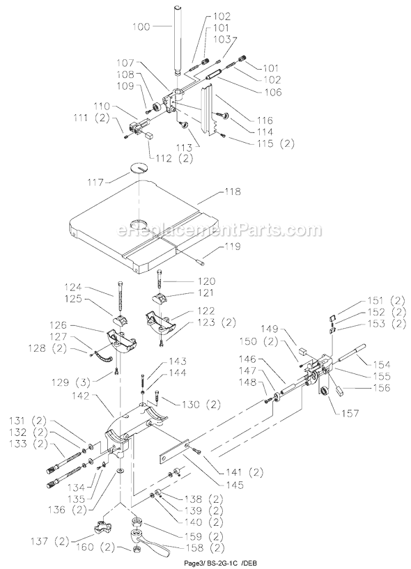 Page B Diagram and Parts List for 28-299A Type 1 Delta Band Saw