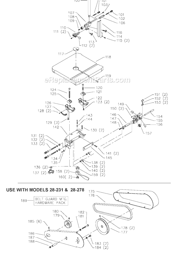 Page B Diagram and Parts List for 28-299 Type 1 Delta Band Saw