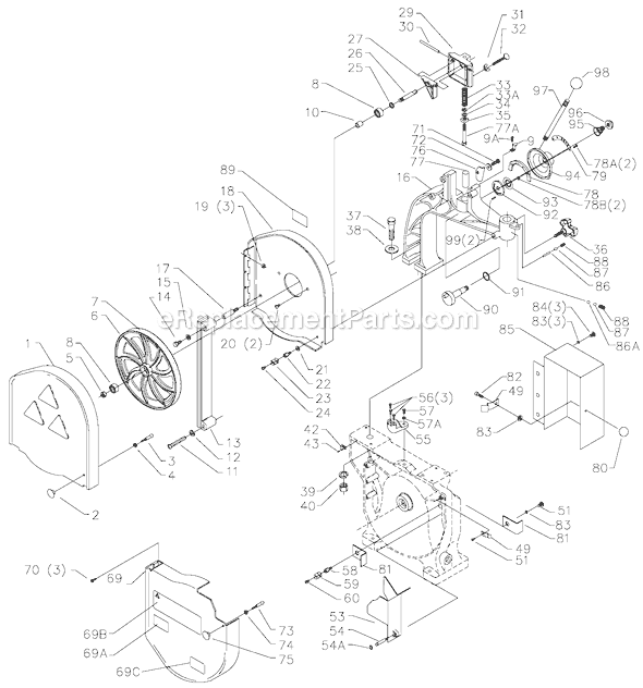 Page A Diagram and Parts List for 28-348F Type 1 Delta Band Saw