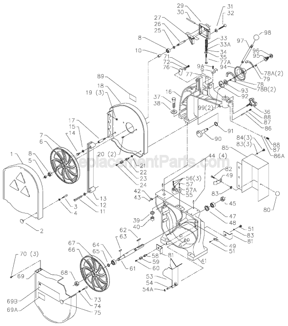 Page A Diagram and Parts List for 28-348G Type 1 Delta Band Saw
