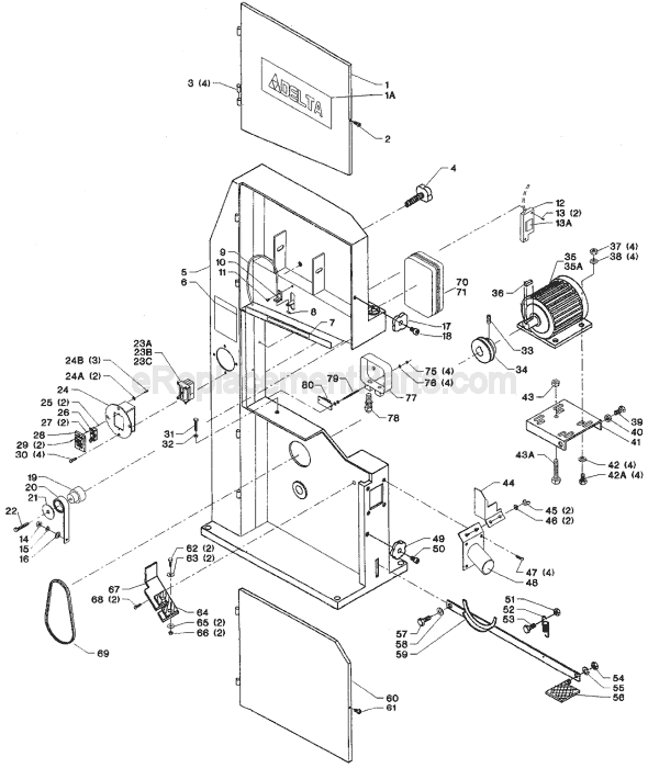 Page A Diagram and Parts List for 28-641 Type 1 Delta Band Saw