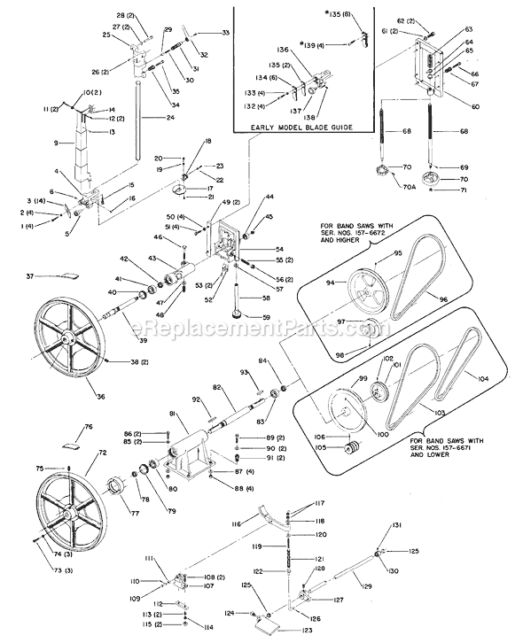 Page A Diagram and Parts List for 28-654 Type 1 Delta Band Saw