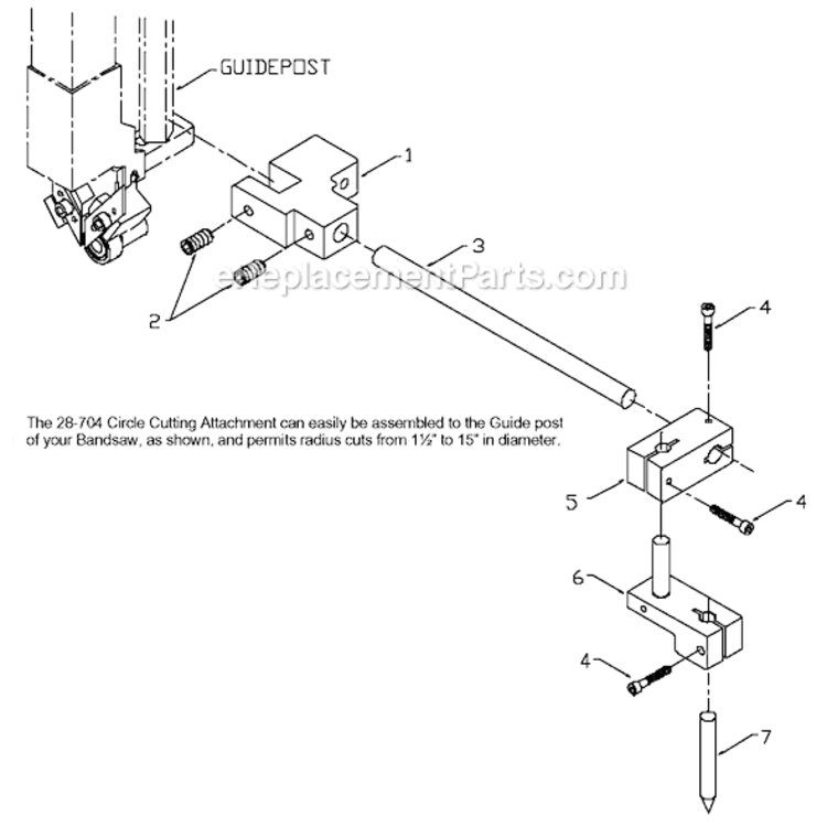 Page A Diagram and Parts List for 28-704 Type 1 Delta Band Saw