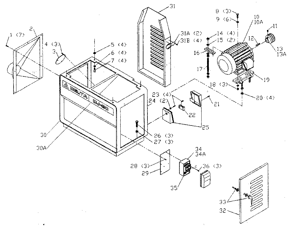 Exploded Diagram A Diagram and Parts List for 37-362C Type 1 Delta Planer Jointer