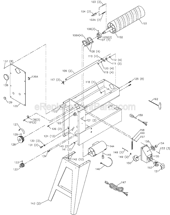Page B Diagram and Parts List for 31-255X Type 1 Delta Belt or Drum Sander