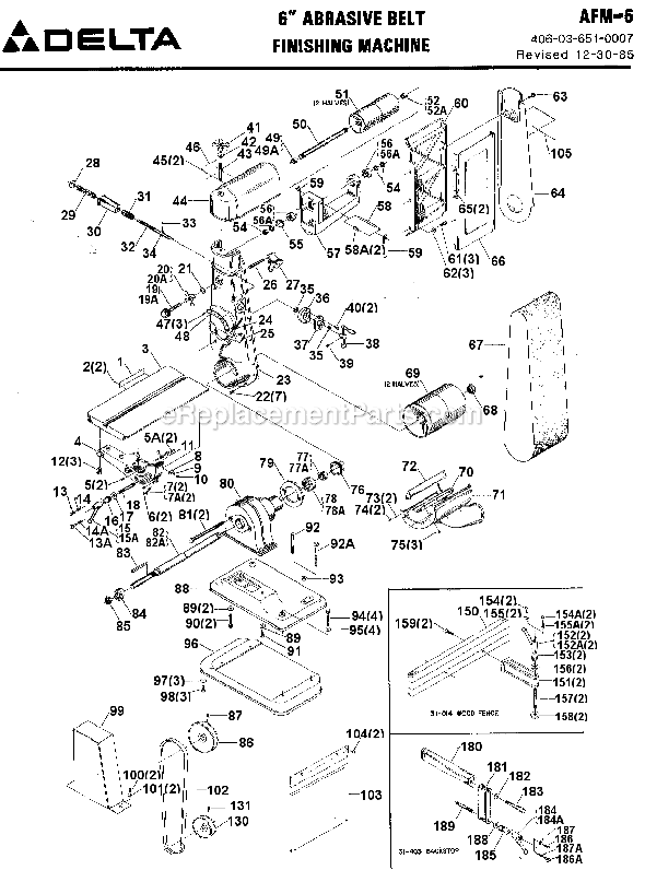 Page A Diagram and Parts List for 31-550 Type 1 Delta Sanding Table