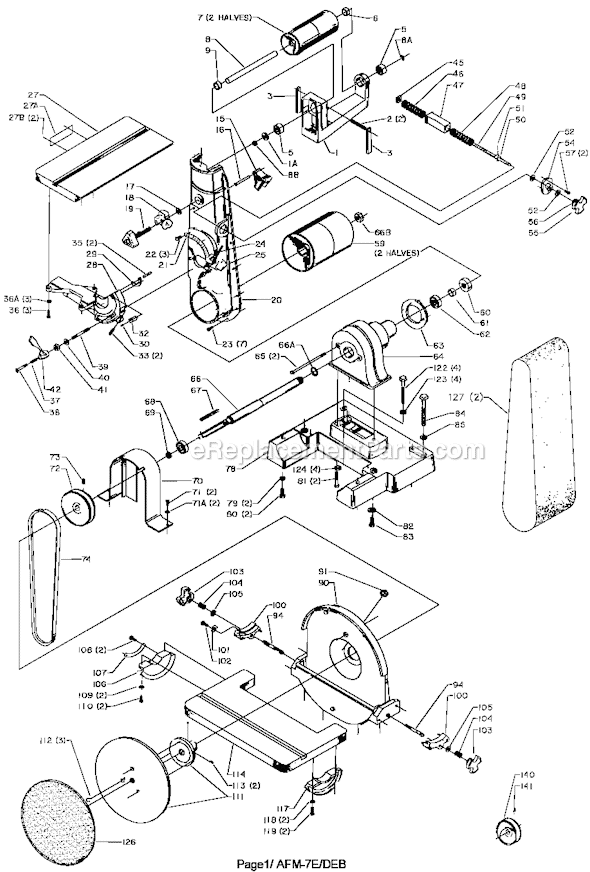 Page A Diagram and Parts List for 31-731B Type 1 Delta Sanding Table