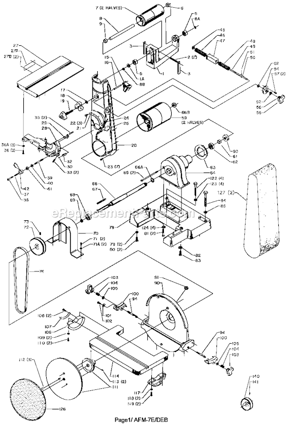 Page A Diagram and Parts List for 31-731C Type 1 Delta Sanding Table