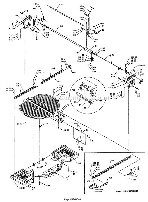 Page A Diagram and Parts List for 33-052 Type 1 Delta Table Saw Accessories