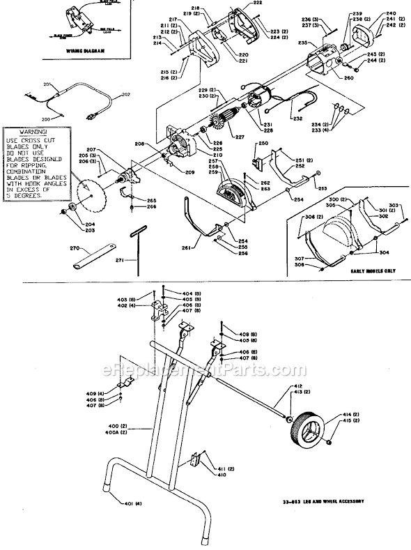 Page A Diagram and Parts List for 33-053 Type 1 Delta Tool Stand & Cart