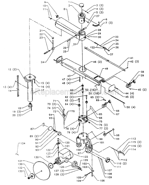 Page A Diagram and Parts List for 33-401 Type 1 Delta Chop Saw