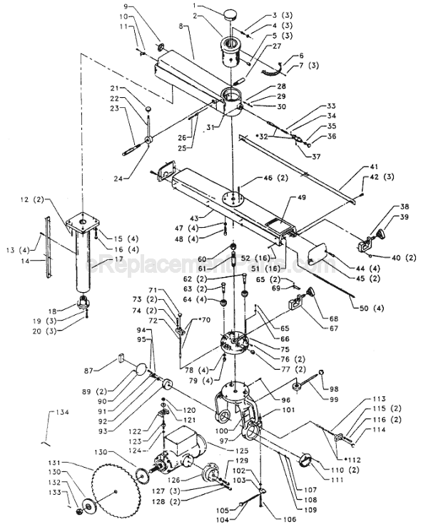Page A Diagram and Parts List for 33-403 Type 1 Delta Chop Saw