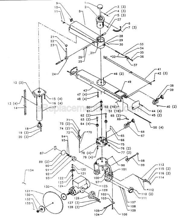 Page A Diagram and Parts List for 33-412 Type 1 Delta Chop Saw