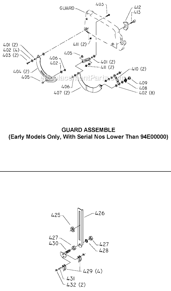 Page D Diagram and Parts List for 33-990 Type 1 Delta Chop Saw