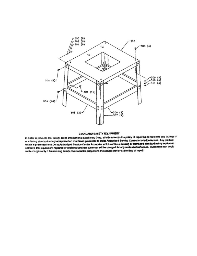 Steel Stand Diagram and Parts List for 34-440 90C12580 THRU 95H98459 Delta Table Saw