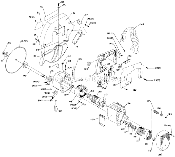 Page B Diagram and Parts List for 34-080 Type 1 Delta Miter Saw