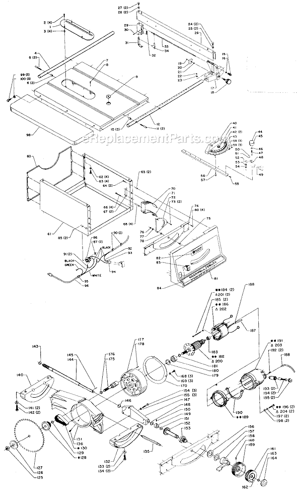 Page A Diagram and Parts List for 34-300 Type 1 PRIOR TO S/ Delta Table Saw