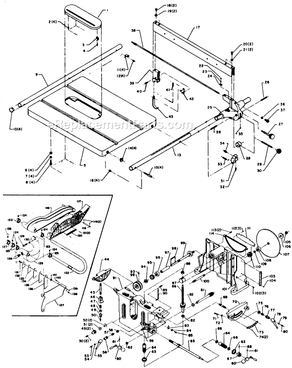 Page A Diagram and Parts List for 34-305 Type 1 Delta Table Saw