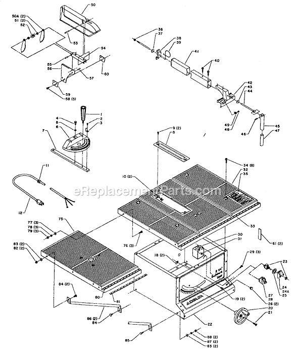 Page A Diagram and Parts List for 34-330 Type S/N 89H70051 Delta Table Saw