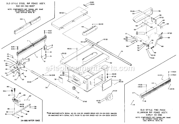 Page A Diagram and Parts List for 34-402 Type 1 Delta Table Saw