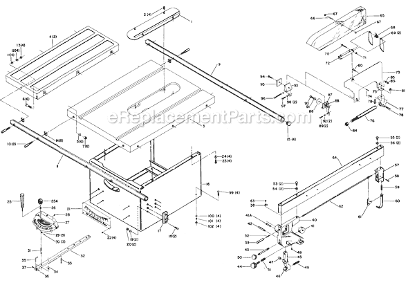 Page A Diagram and Parts List for 34-410 Type 1 Delta Table Saw