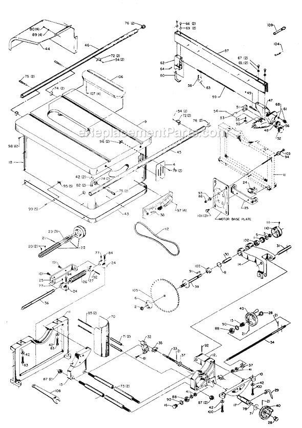 Page A Diagram and Parts List for 34-425 Type 1 Delta Table Saw