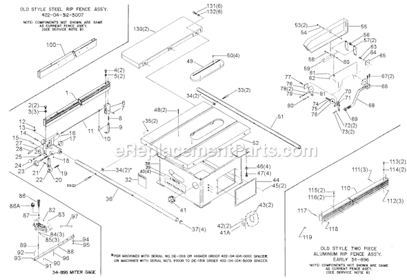 Page A Diagram and Parts List for 34-429 Type 1 Delta Table Saw