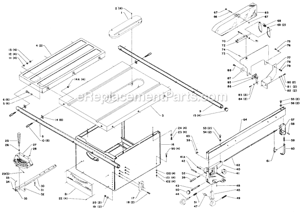 Page A Diagram and Parts List for 34-441 Type 1 Delta Table Saw