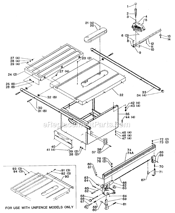 Page A Diagram and Parts List for 34-444 Type 3 Delta Table Saw