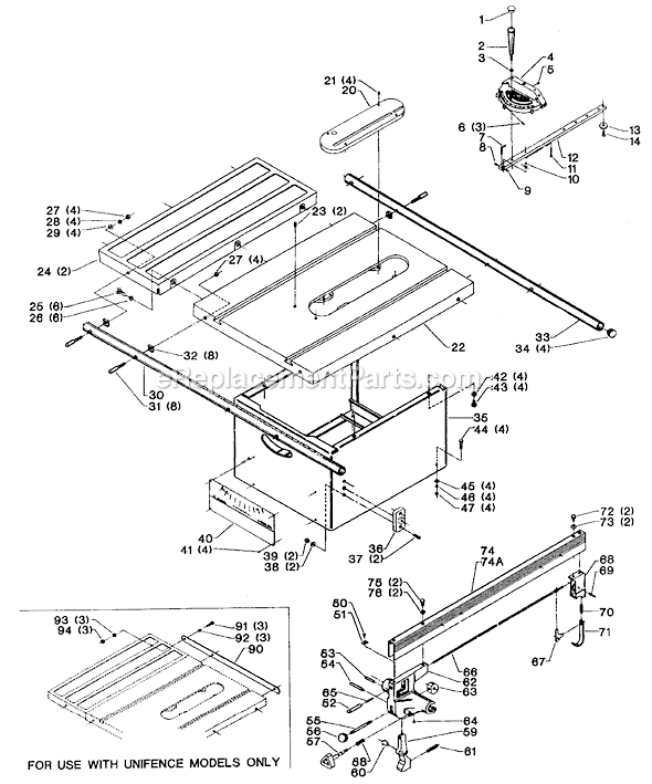 Page A Diagram and Parts List for 34-445 Type 3 Delta Table Saw