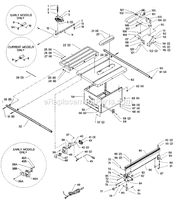 Page A Diagram and Parts List for 34-445 Type 4 Delta Table Saw