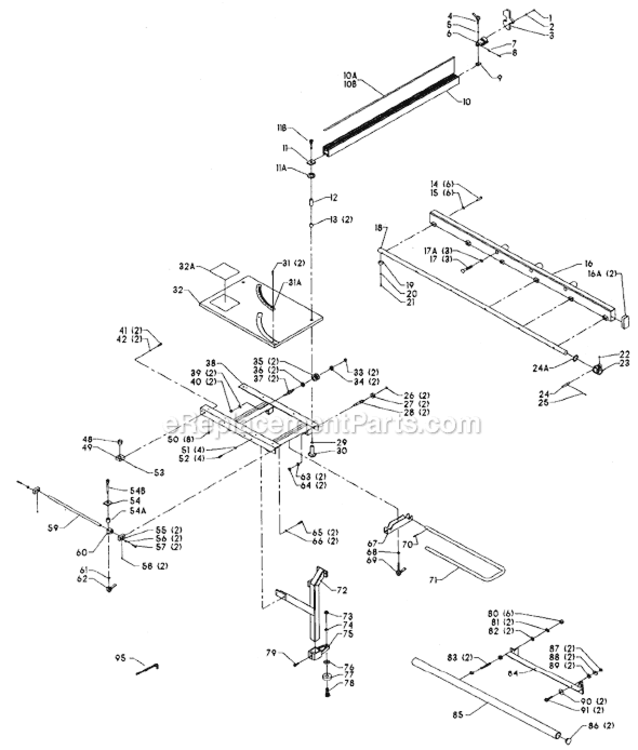Page A Diagram and Parts List for 34-555 Type 1 Delta Table Saw Accessories
