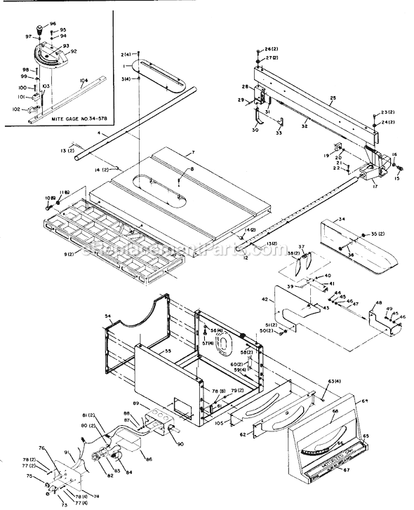 Page A Diagram and Parts List for 34-657 Type 1 Delta Table Saw