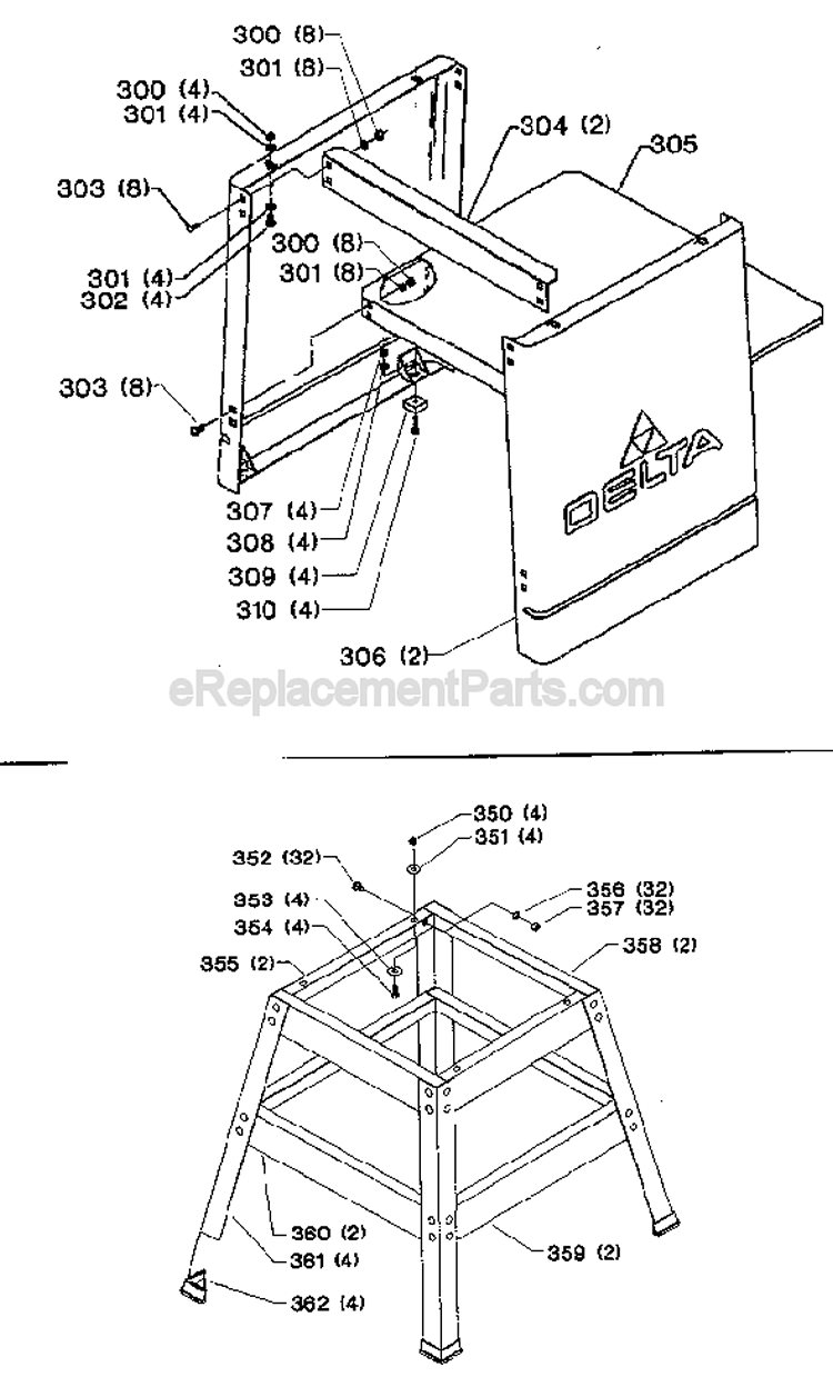 Stand Diagram and Parts List for 34-670 Type 2 Delta Table Saw