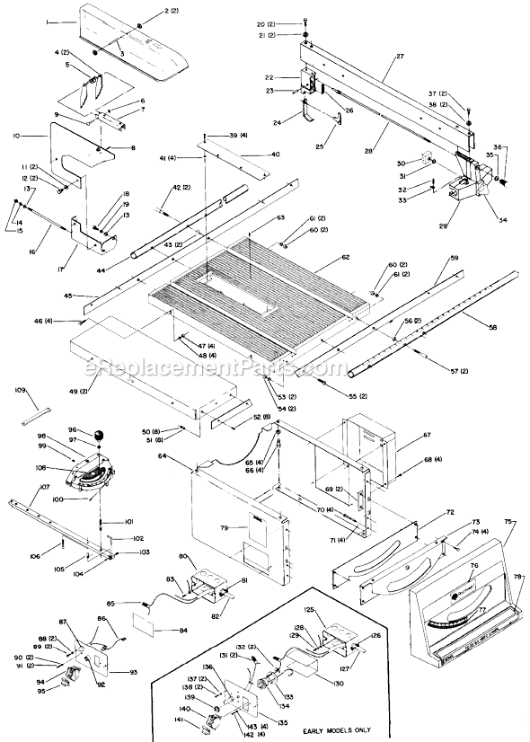 Page A Diagram and Parts List for 34-695 Type 1 Delta Table Saw