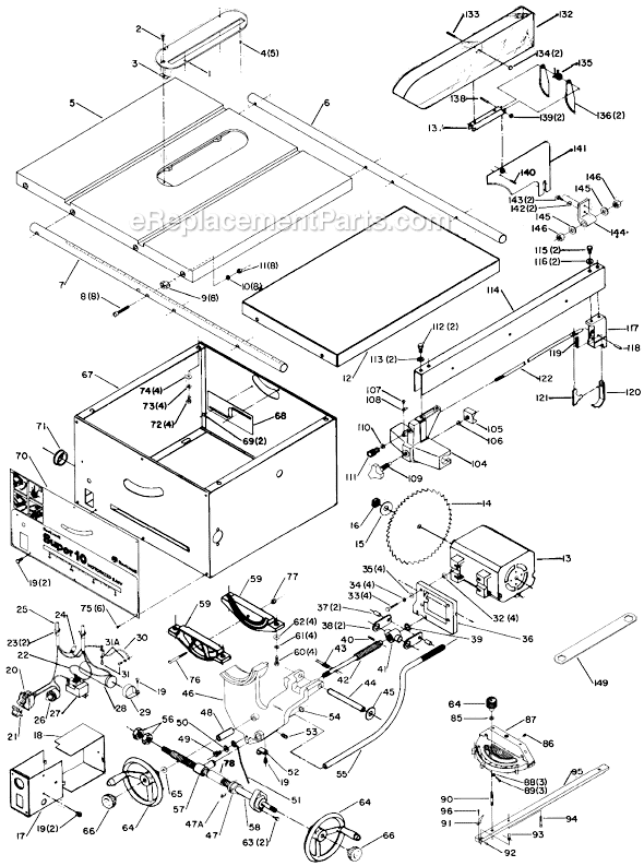 Page A Diagram and Parts List for 34-710 Type 1 Delta Table Saw