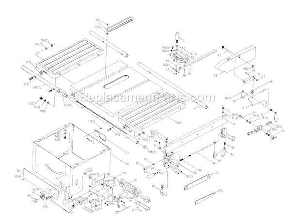 Page A Diagram and Parts List for 34-740 Type 1 Delta Table Saw