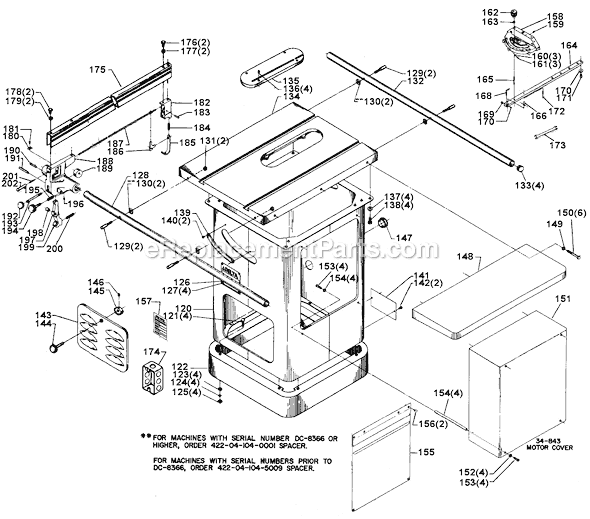 Page B Diagram and Parts List for 34-761 Type 1 Delta Table Saw