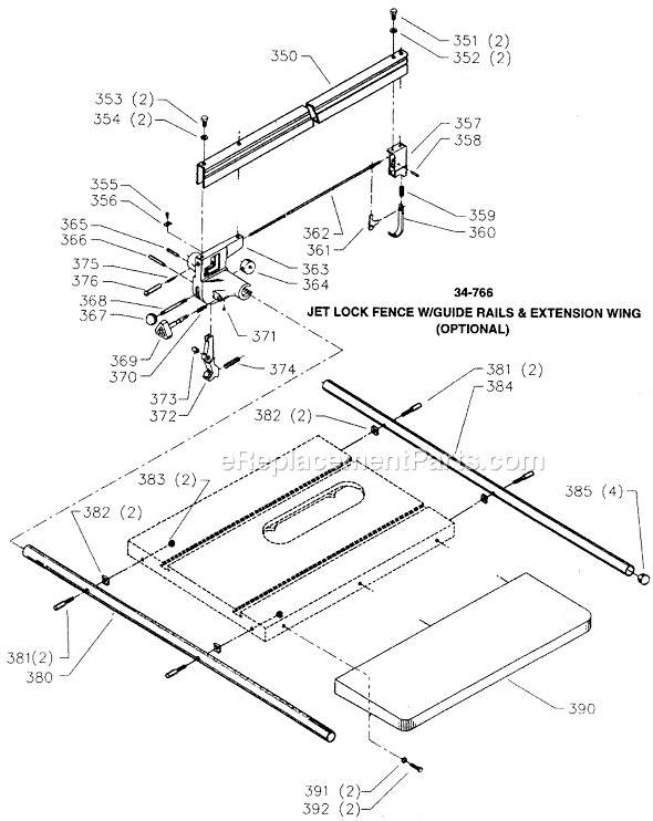 Page D Diagram and Parts List for 34-761 Type 4 Delta Table Saw