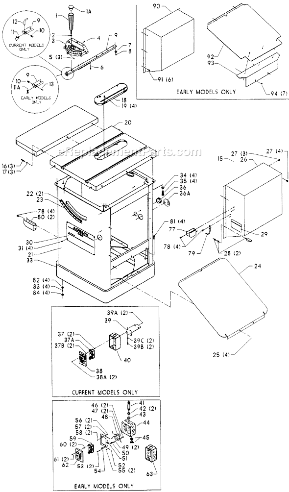 Page A Diagram and Parts List for 34-763 Type 3 Delta Table Saw